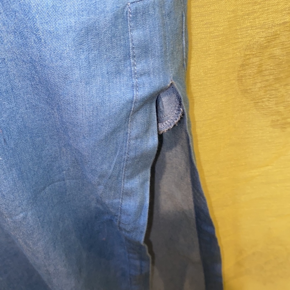 DENIM DUSTER BLUE LONG SLEEVES COLLAR SPLITS SZ XS - Picture 9 of 11